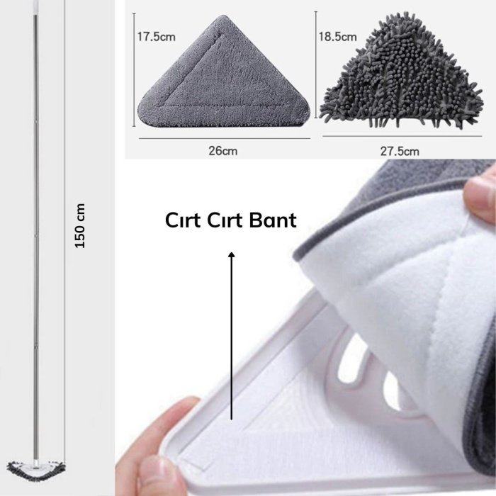 ® Yeni Ürün Teleskopik Saplı 150 cm Üçgen Mop Cam Duvar Tavan Fayans Parke Temizleyici Mop