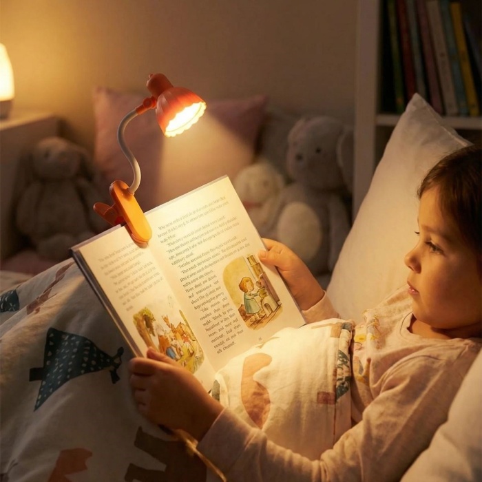 BUFFER® Lale Model Mandallı LED Kitap Okuma Lambası – Kıvrılabilir Esnek Gövdeli, Taşınabilir Gece Lambası & Masaüstü Okuma Işığı