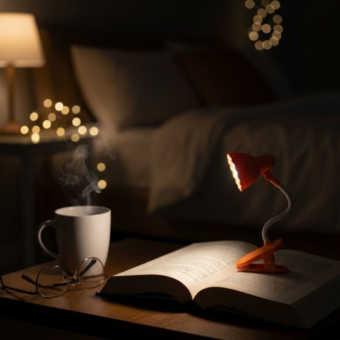 BUFFER® Lale Model Mandallı LED Kitap Okuma Lambası – Kıvrılabilir Esnek Gövdeli, Taşınabilir Gece Lambası & Masaüstü Okuma Işığı