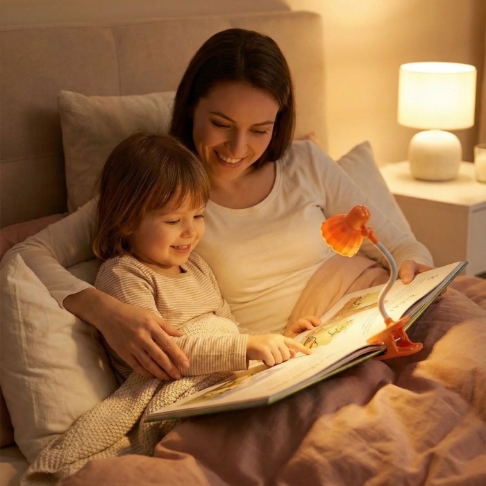 BUFFER® Lale Model Mandallı LED Kitap Okuma Lambası – Kıvrılabilir Esnek Gövdeli, Taşınabilir Gece Lambası & Masaüstü Okuma Işığı