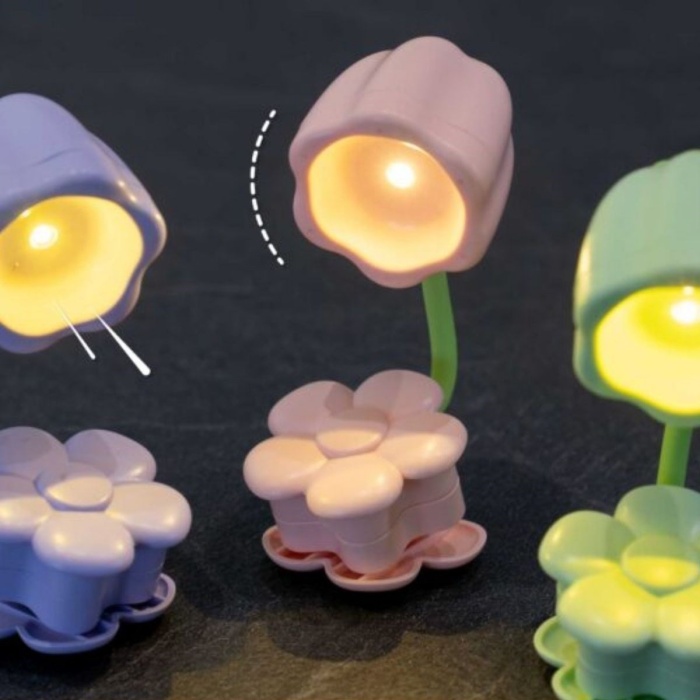 BUFFER® Çiçek Model Mandallı LED Kitap Okuma Lambası – Kıvrılabilir Esnek Gövdeli, Taşınabilir Gece Lambası & Masaüstü Okuma Işığı