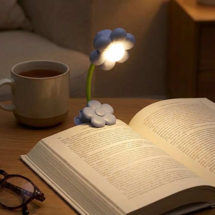 BUFFER® Ayçiçeği Model Mandallı LED Kitap Okuma Lambası – Kıvrılabilir Esnek Gövdeli, Taşınabilir Gece Lambası & Masaüstü Okuma Işığı