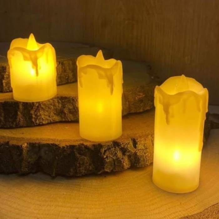 ® Yeni Ürün 3’lü Pilli Dekoratif LED Mum IşıklarıGerçek Alev Efektli