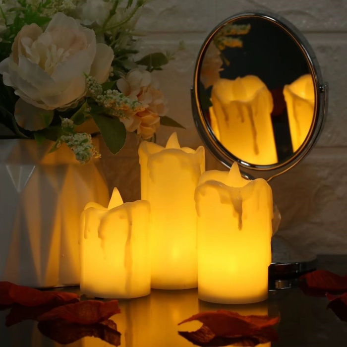 ® Yeni Ürün 3’lü Pilli Dekoratif LED Mum IşıklarıGerçek Alev Efektli