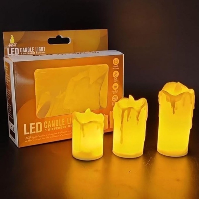 ® Yeni Ürün 3’lü Pilli Dekoratif LED Mum IşıklarıGerçek Alev Efektli