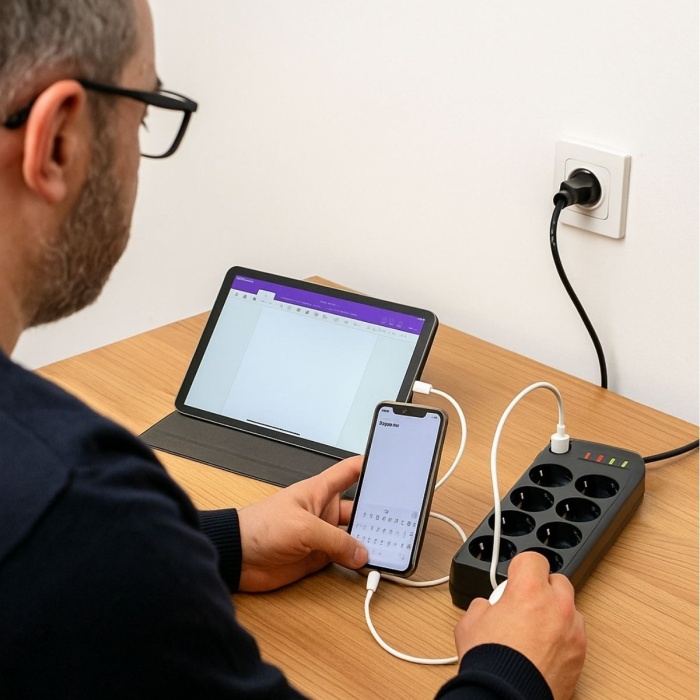 ® Yeni Ürün Akım Korumalı Termal Uzatma Kablosu8 Priz, 2 USB ve 2 Type-C Girişli, Güçlü Çoklu Priz