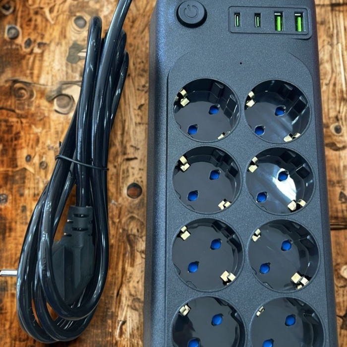 ® Yeni Ürün Akım Korumalı Termal Uzatma Kablosu8 Priz, 2 USB ve 2 Type-C Girişli, Güçlü Çoklu Priz