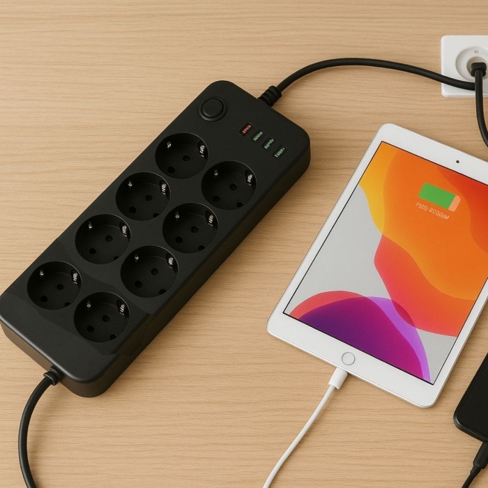 ® Yeni Ürün Akım Korumalı Termal Uzatma Kablosu8 Priz, 2 USB ve 2 Type-C Girişli, Güçlü Çoklu Priz