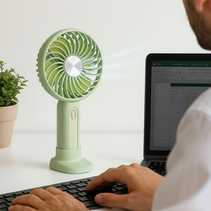 ® Yeni Ürün Masa Üstü Standlı USB ile Şarj Olabilen 3 Ayarlı Fan Modlu Çanta Tipi El Fanı
