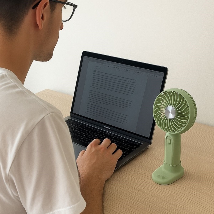 ® Yeni Ürün Masa Üstü Standlı USB ile Şarj Olabilen 3 Ayarlı Fan Modlu Çanta Tipi El Fanı