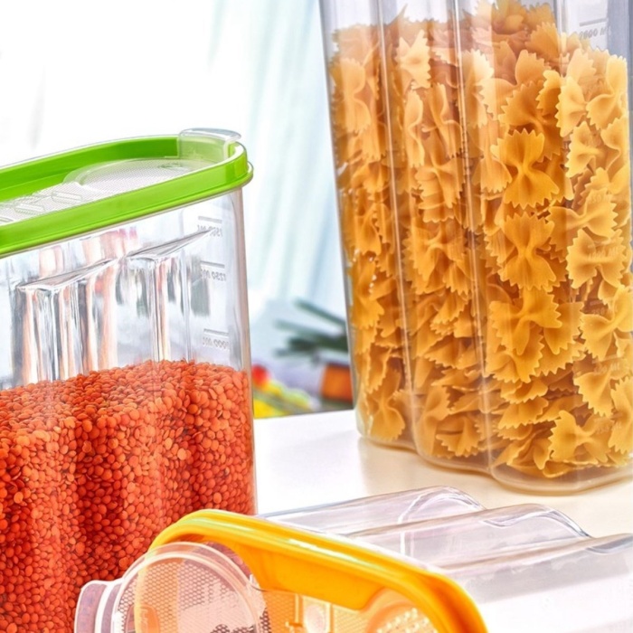 ® Yeni Ürün 2 Kapaklı Ölçekli Erzak Kuru Gıda Saklama Kutusu Kabı 2,4 Litre-SA940
