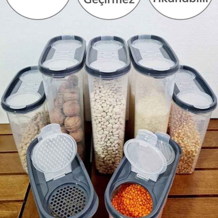 ® Yeni Ürün 2 Kapaklı Ölçekli Erzak Kuru Gıda Saklama Kutusu Kabı 2,4 Litre-SA940