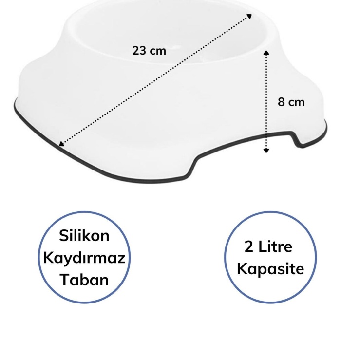 ® Yeni Ürün Silikon Kaydırmaz Taban Plastik Kedi ve Köpek Mama ve Su Kabı 2 L