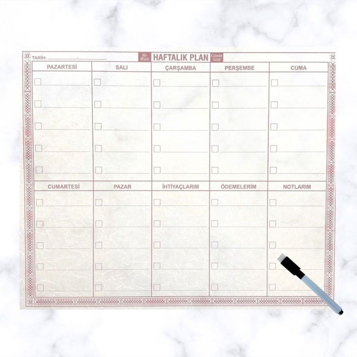 ® Yeni Ürün Şeffaf Kendiliğinden Yapışkanlı Kalemli Haftalık Planlayıcı 40cm-50cm