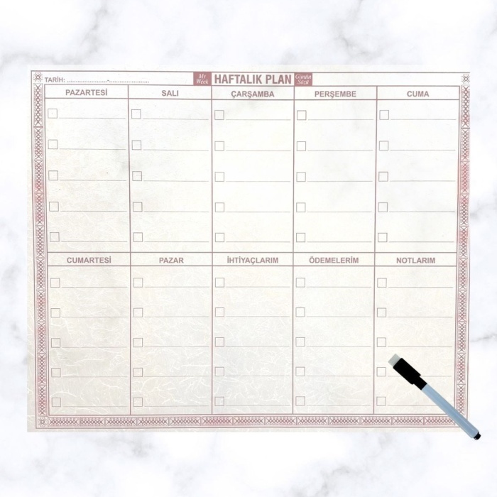 ® Yeni Ürün Şeffaf Kendiliğinden Yapışkanlı Kalemli Haftalık Planlayıcı 40cm-50cm