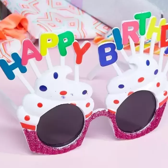 ® Yeni Ürün Happy Birthday Beyaz Fuşya Parti Gözlüğü