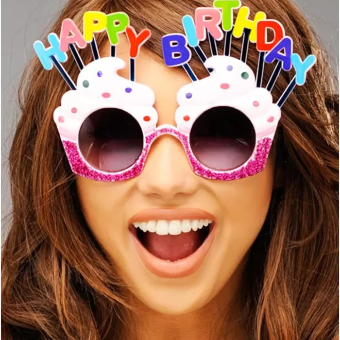 ® Yeni Ürün Happy Birthday Beyaz Fuşya Parti Gözlüğü
