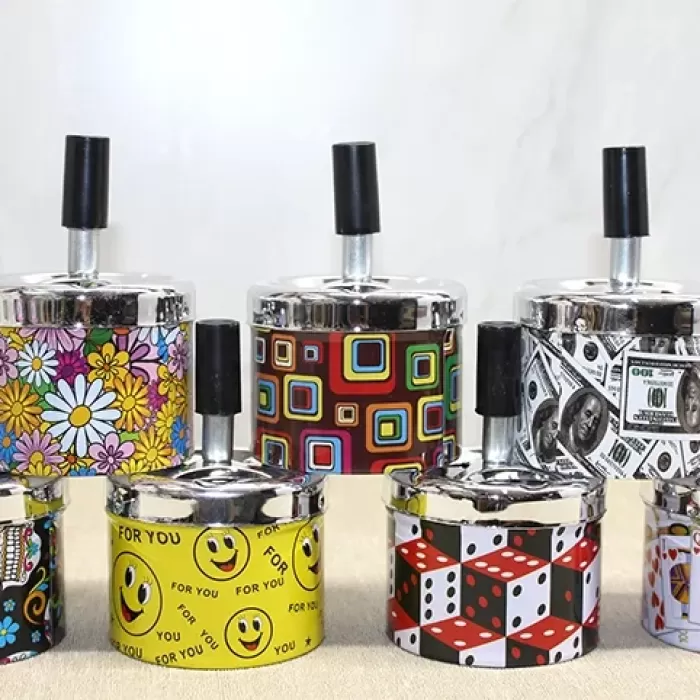 ® Yeni Ürün Küçük Boy Metal Renkli Basmalı Küllük Yuvarlak