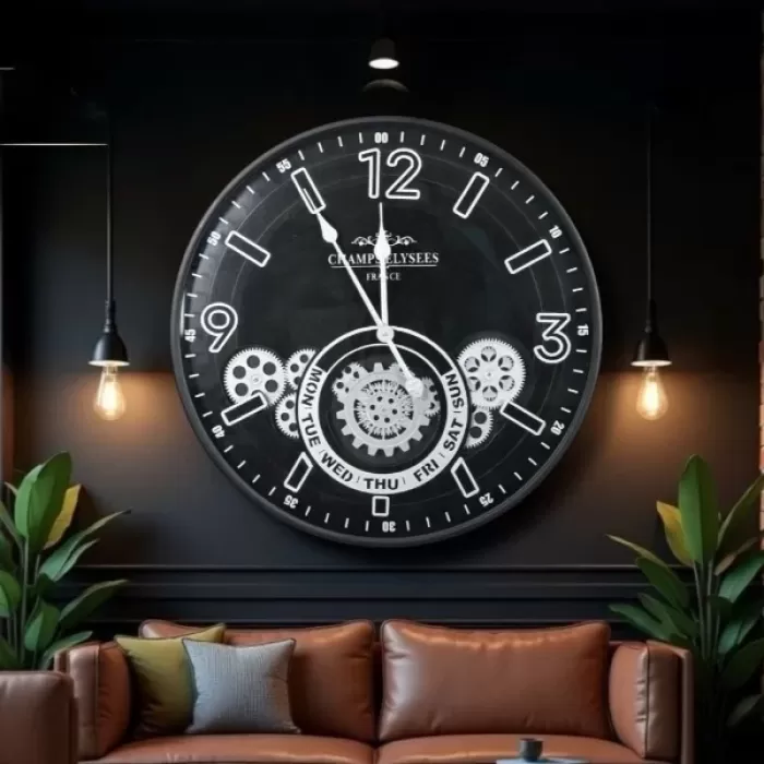 ® Yeni Ürün Çarklı Duvar Saati Gümüş Detaylı 59 Cm