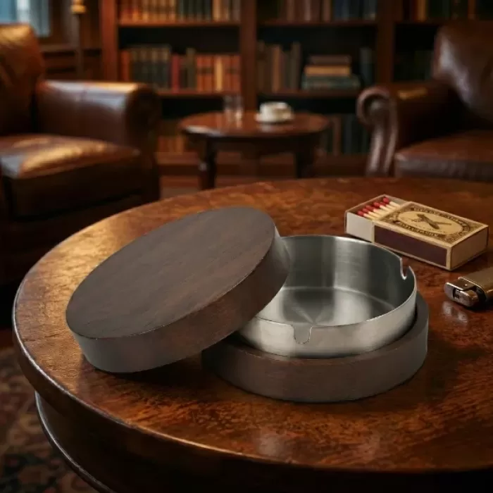 ® Yeni Ürün Kahverengi Bambu Kapaklı Küllük