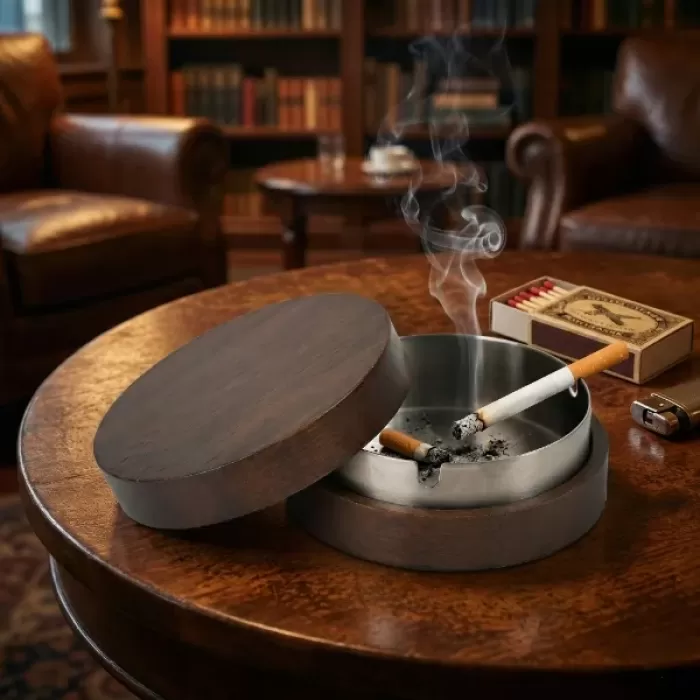 ® Yeni Ürün Kahverengi Bambu Kapaklı Küllük