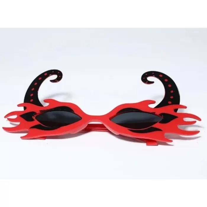 ® Yeni Ürün Siyah Boynuzlu Kırmızı Renk Alevli Parti Gözlüğü 21x10 Cm