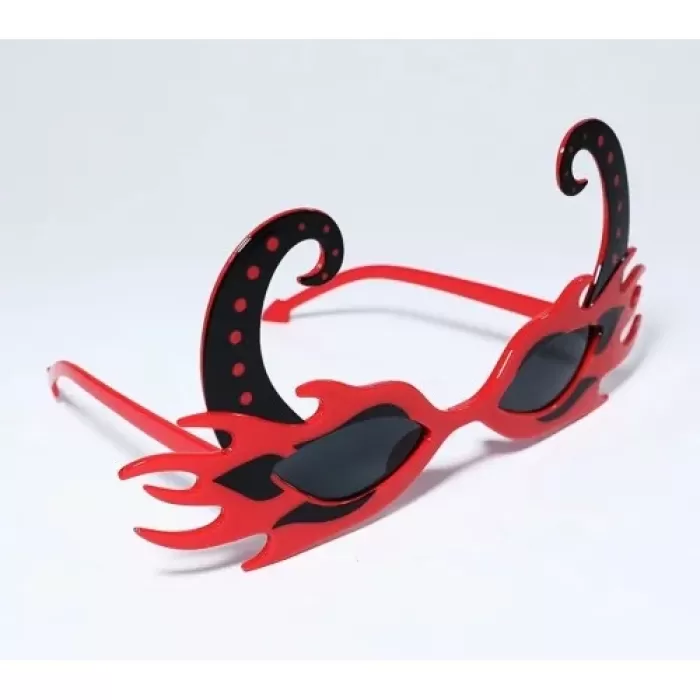 ® Yeni Ürün Siyah Boynuzlu Kırmızı Renk Alevli Parti Gözlüğü 21x10 Cm