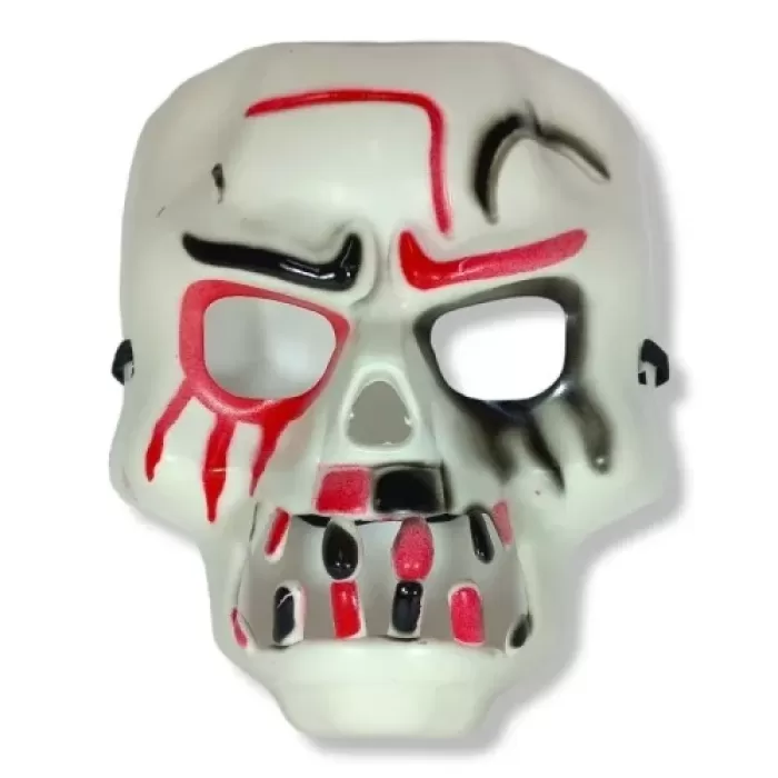 ® Yeni Ürün Beyaz Üzeri Rengarenk Korku Dişli Kafatası Maskesi 30x22 Cm
