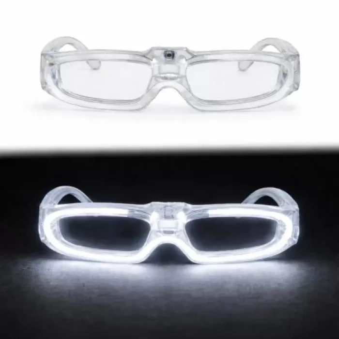 ® Yeni Ürün Beyaz Led Işıklı Parti Gözlüğü 3 Modlu – Glow &amp; Gece Eğlence Gözlüğü