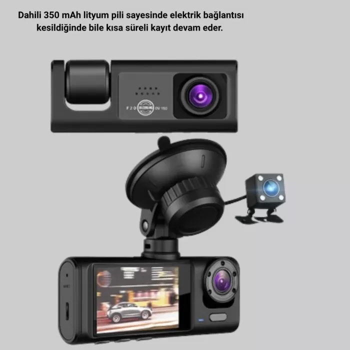 ® Yeni Ürün Üç Kameralı Araç Dvr Full Hd Gece Görüşlü Ve 2 İnç Ips Ekranlı