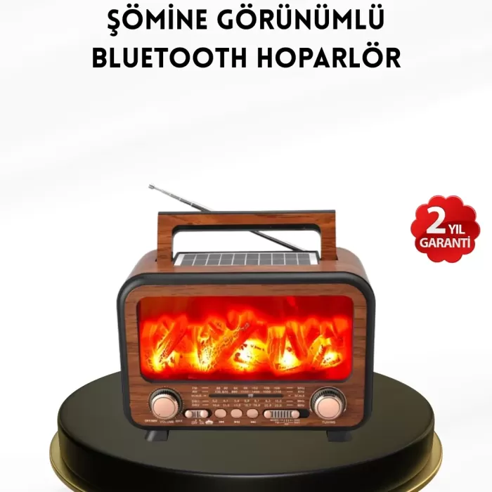 ® Yeni Ürün Alev Işığı Efektli Solar Bluetooth Hoparlör Radyo Destekli Taşınabilir Model