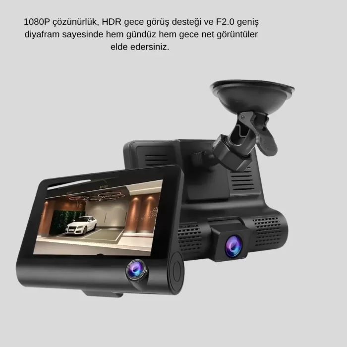 ® Yeni Ürün Full Hd Araç Kamerası 3’lü 4.0” Ekranlı Ve Hdr Gece Görüşlü