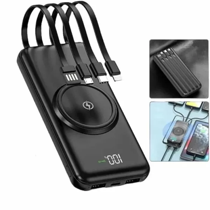 ® Yeni Ürün Wireless Powerbank 10000 Mah Led Ekranlı Dahili Kablolu Hızlı Şarj