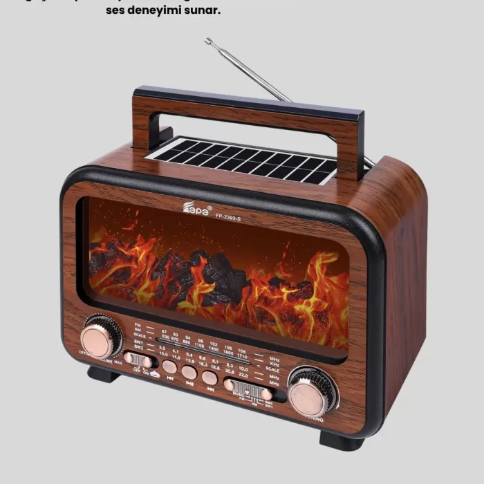 ® Yeni Ürün Şömine Efektli Solar Hoparlör Bluetooth 5.3 Radyo Aux Usb Tf Destekli