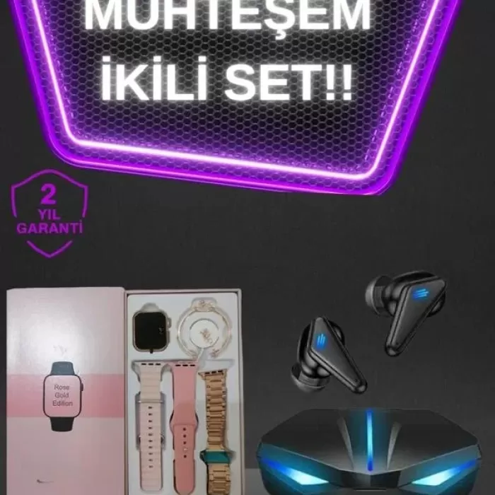 ® Yeni Ürün Kadınlar İçin Dokunmatik Ekran Akıllı Saat Ve Gamer Kablosuz Bluetooth Kulaklık Anc Özelliği