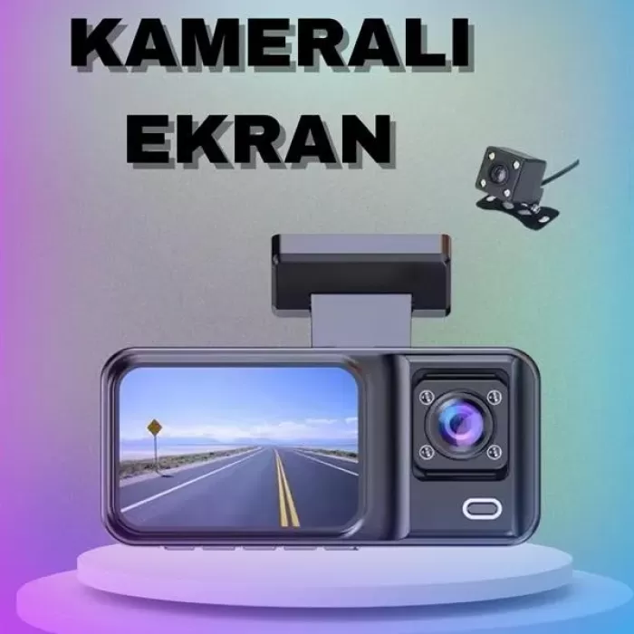 ® Yeni Ürün 1080p 3 Lensli Wifi Araç İçi Kameralı Ekran Dvr Kaydedici Gece Görüşlü