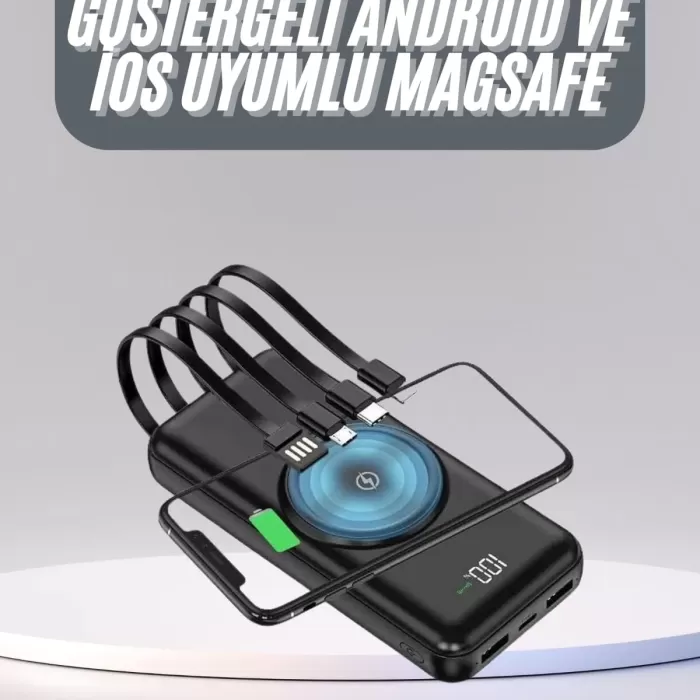 ® Yeni Ürün Kablosuz Çoklu Şarj Girişli 10.000 Mah Kablolu Powerbank Taşınabilir