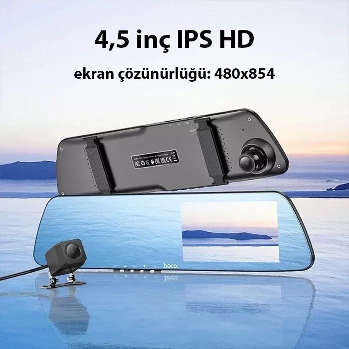 ® Yeni Ürün Hoco Dv4  Dvr Ön Ve Arka Sürüş Kaydedici 45 İnç Lcd Dikiz Aynası Araç Kamerası-(5775)