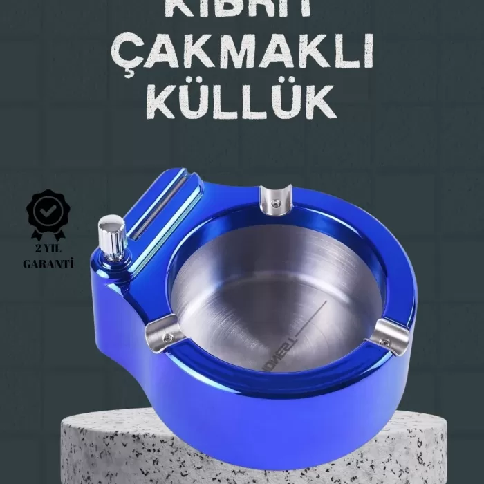 ® Yeni Ürün Masa Üstü Çakmaklı Küllük Paslanmaz Metal Gövde