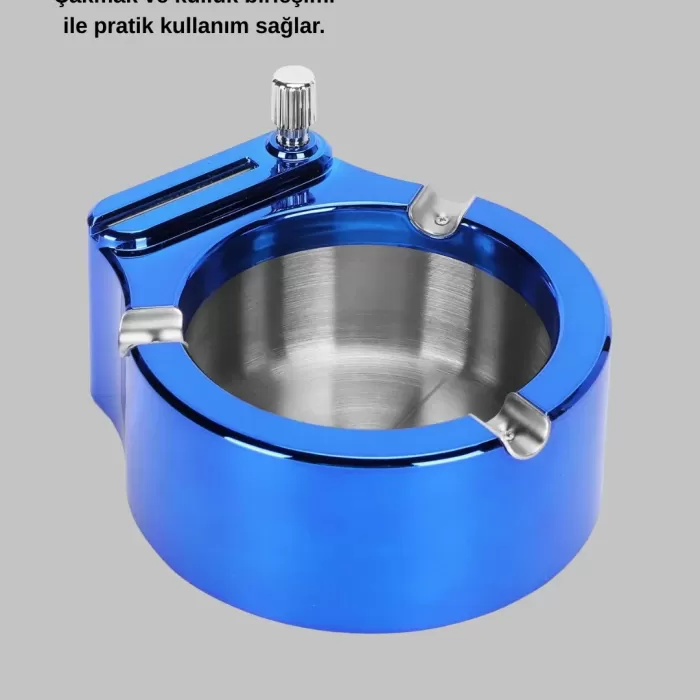 ® Yeni Ürün Masa Üstü Çakmaklı Küllük Paslanmaz Metal Gövde