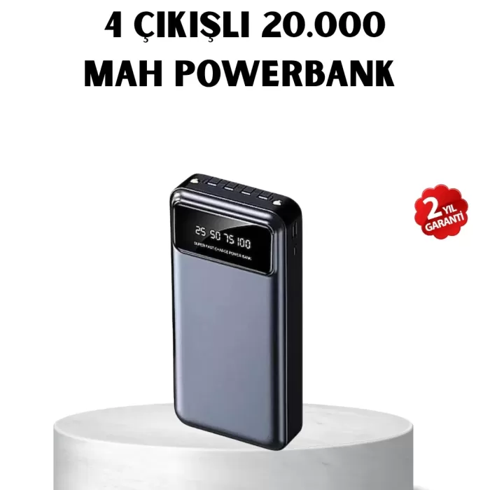 ® Yeni Ürün Powerbank 20000 Mah Hızlı Şarjlı Led Fenerli Ve 4 Portlu