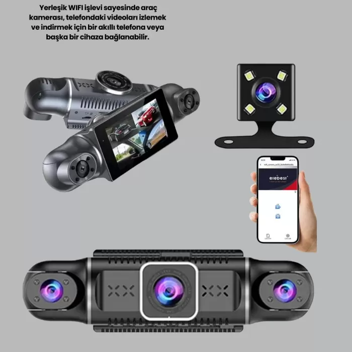 ® Yeni Ürün 4 Kameralı Araç İçi Kamera 1080p Gps Takip Wifi Gece Görüşlü