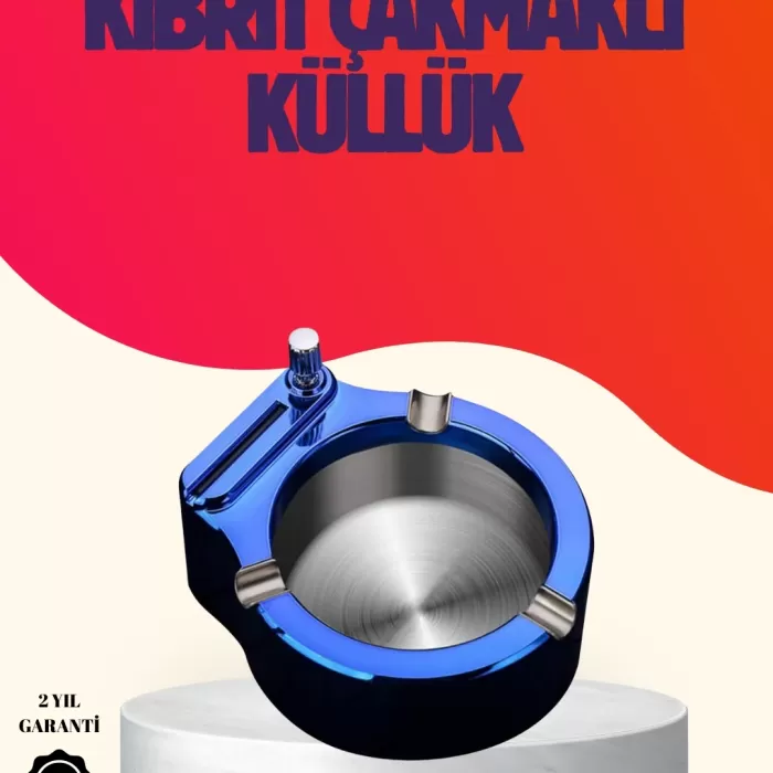 ® Yeni Ürün Yuvarlak Metal Küllük Çakmak Entegreli Dayanıklı Yapı