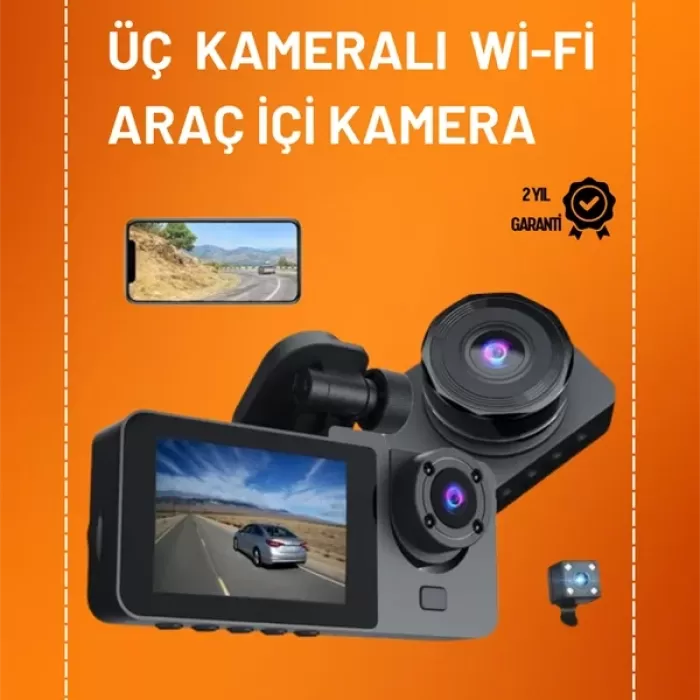® Yeni Ürün Full Hd Çözünürlüklü Üç Kameralı Araç İçi KameraPark Ve Sürüş Güvenliği