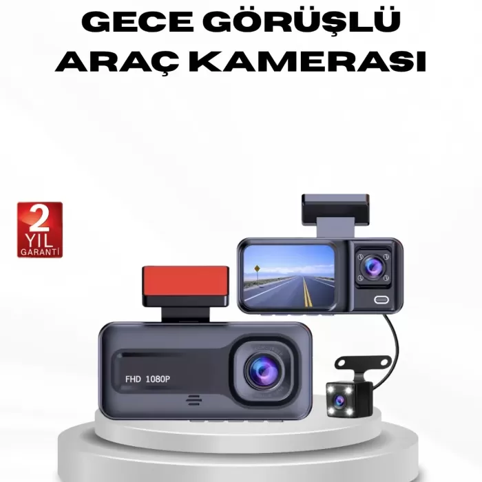® Yeni Ürün Full Hd Üç Kameralı Araç Kamerası G-sensörlü Ve Gece Görüşlü