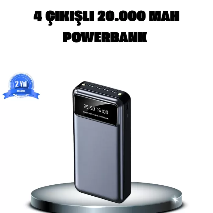 ® Yeni Ürün Powerbank 20000 Mah 4 Çıkışlı Hızlı Şarjlı Ve Led Göstergeli