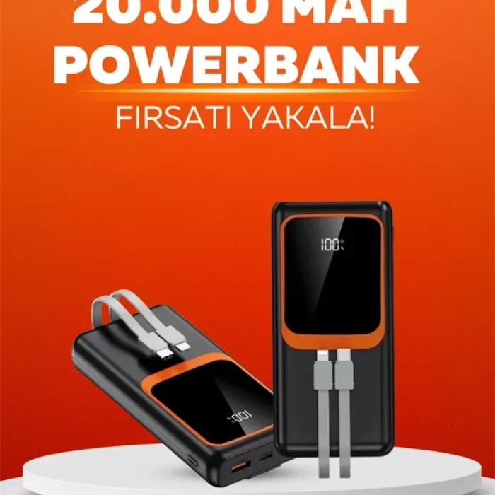 ® Yeni Ürün 20.000 Mah Powerbank – 22.5w Hızlı Şarj Çok Kablolu Dijital Göstergeli