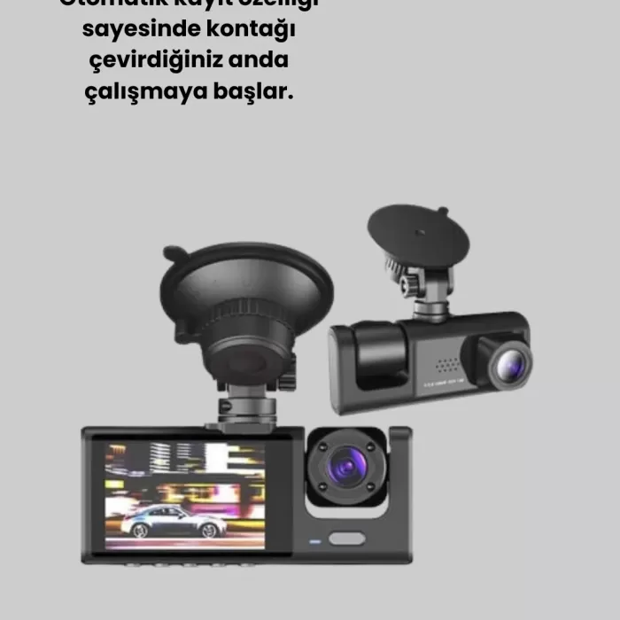 ® Yeni Ürün Üç Kameralı Araç Kamerası | Full Hd 1080p Ön + Hd İç/arka