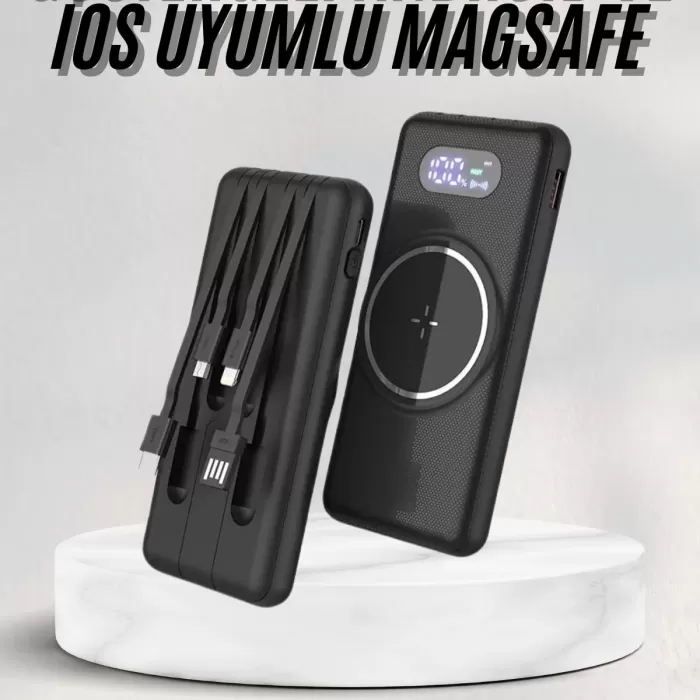 ® Yeni Ürün Wireless Powerbank 10000 Mah Led Ekranlı Dahili Kablolu Hızlı Şarj