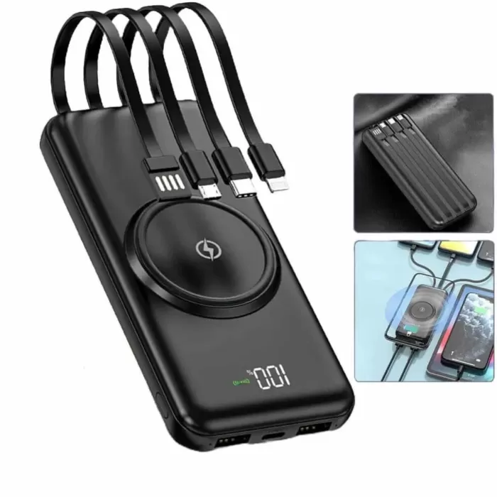 ® Yeni Ürün Wireless Powerbank 10000 Mah Led Ekranlı Dahili Kablolu Hızlı Şarj